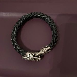 Men's King Baby black leather with sterling silver dragon bracelet